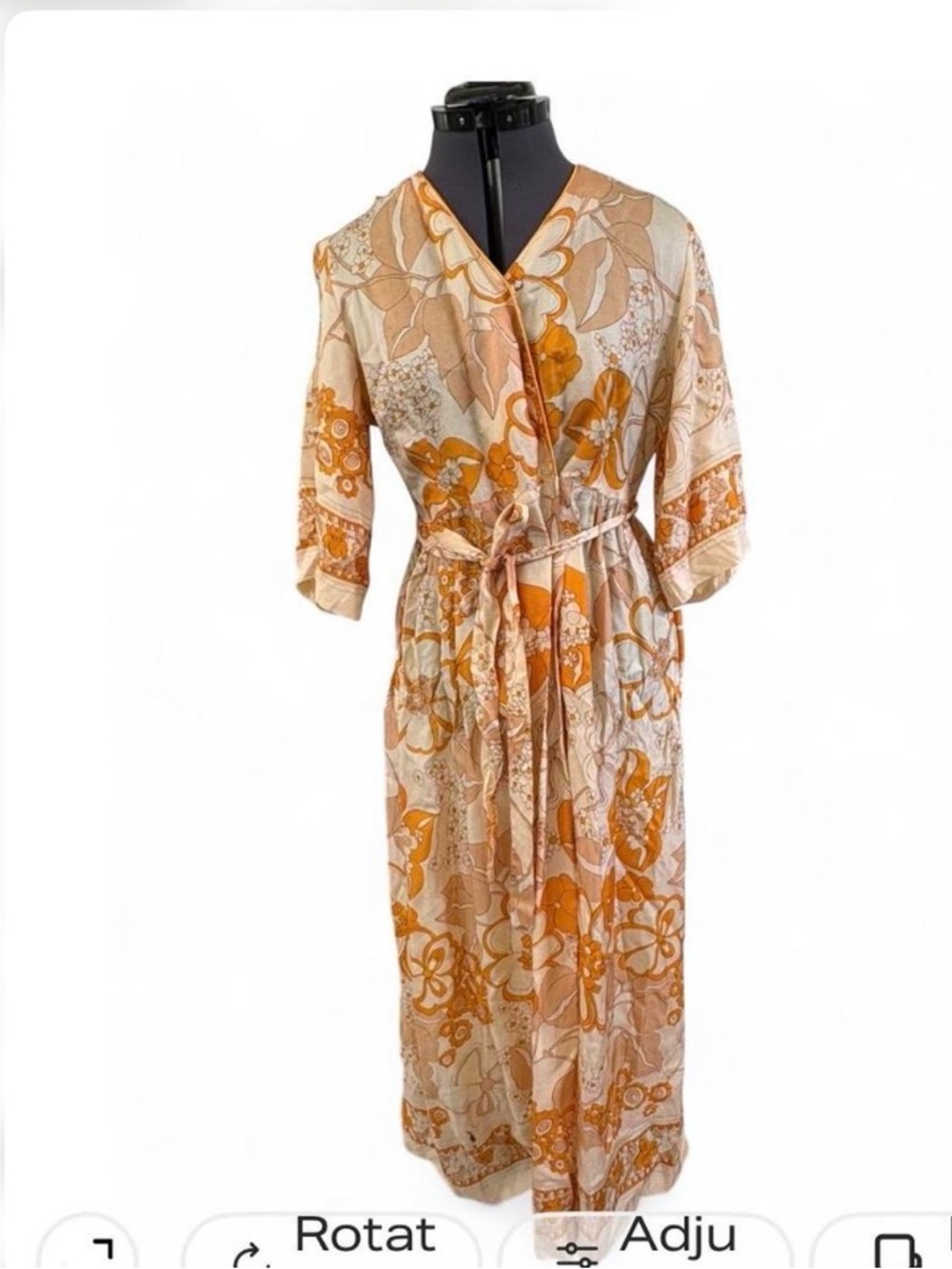 Leisure Lovers Vintage Floral Tie-Waist Robe in Orange and Cream